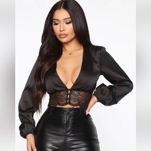Fashion Nova “Sophisticated Sofie” Silk Lace Top